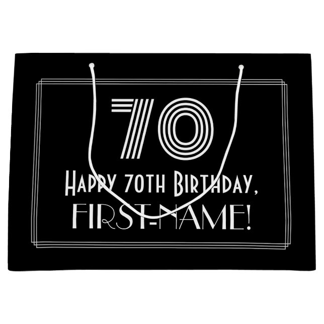 Grand Sac Cadeau 70e anniversaire — Art Déco Inspiré Look "70" & No (Devant)