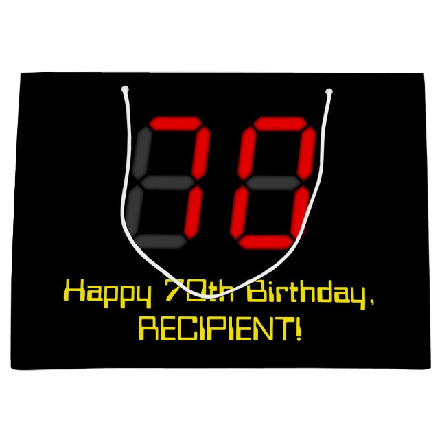 Grand Sac Cadeau 70e anniversaire : Rouge Digital Clock Style "70"  (Devant)