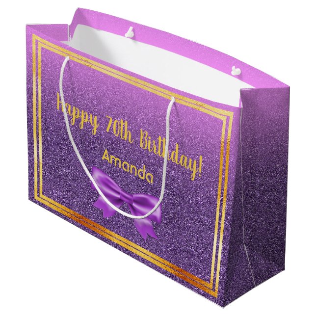 Grand Sac Cadeau 70e anniversaire violet rose parties scintillant n (Dos Angle)