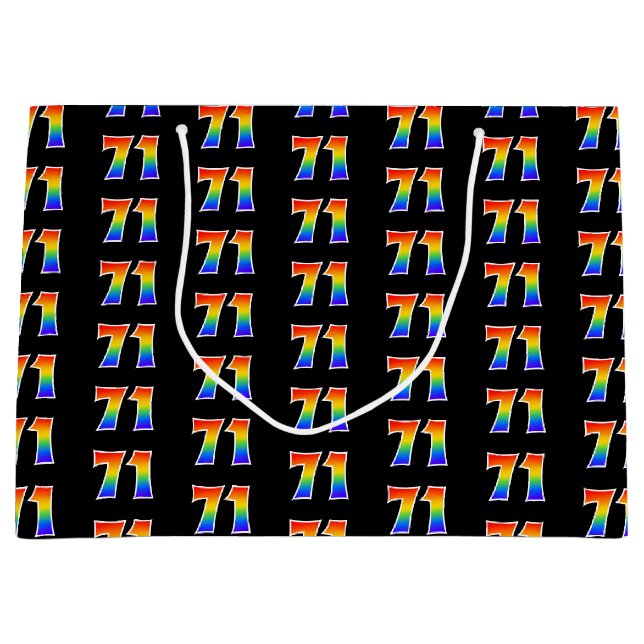 Grand Sac Cadeau 71e anniversaire : Fun Rainbow Event Numéro 71 Mot (Devant)