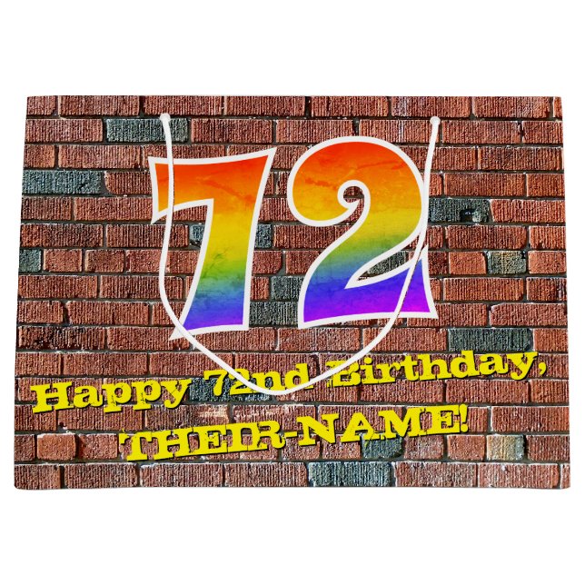 Grand Sac Cadeau 72e anniversaire : Amusant, arc-en-ciel inspiré pa (Devant)