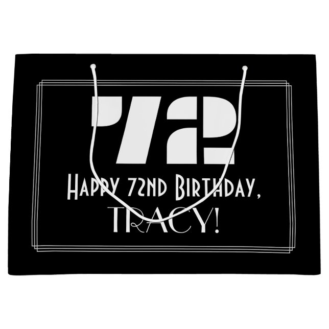 Grand Sac Cadeau 72e anniversaire ~ Art Déco Inspiré Look "72" + No (Devant)