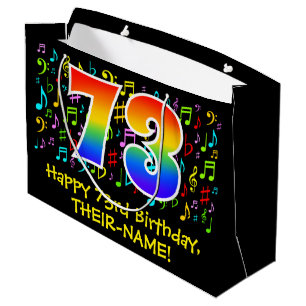 Grand Sac Cadeau 73e anniversaire - Symboles de musique colorée, Ar