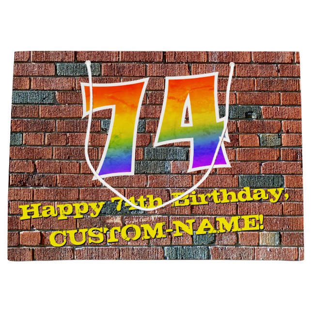 Grand Sac Cadeau 74e anniversaire : Amusant, arc-en-ciel inspiré pa (Devant)