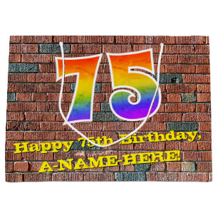 Grand Sac Cadeau 75e anniversaire : Amusant, Arc-en-ciel inspiré d