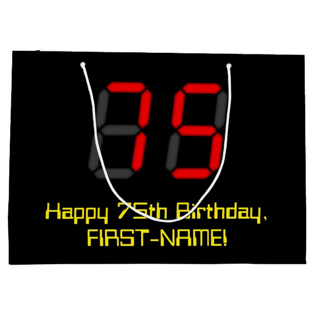 Grand Sac Cadeau 75e anniversaire : Rouge Digital Clock Style "75"  (Dos)