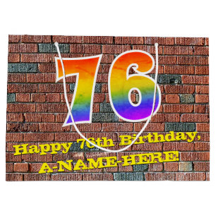 Grand Sac Cadeau 76e anniversaire : Amusant, arc-en-ciel inspiré pa