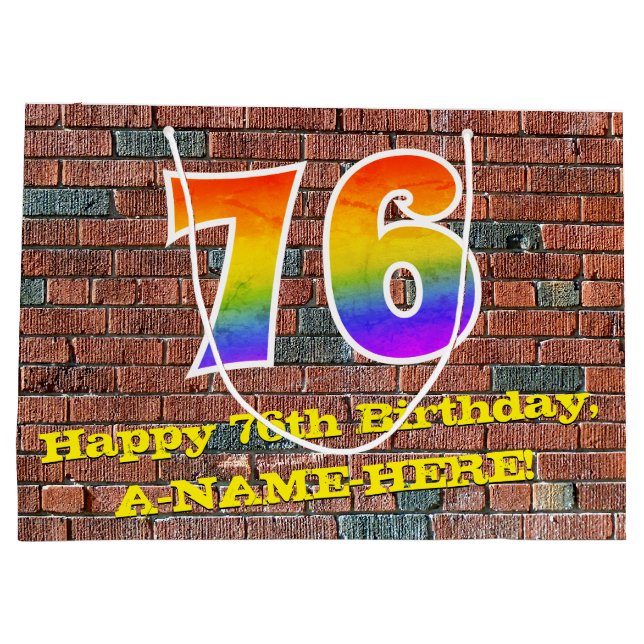 Grand Sac Cadeau 76e anniversaire : Amusant, arc-en-ciel inspiré pa (Dos)