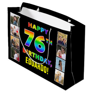 Grand Sac Cadeau 76e Anniversaire : Texte Arc-en-ciel, Photos Perso