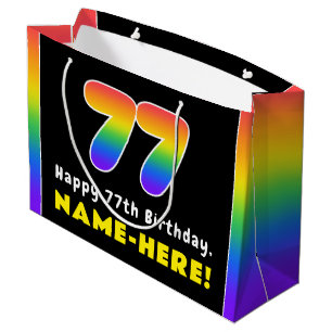 Grand Sac Cadeau 77e anniversaire : Arc-en-ciel coloré # 77, Nom pe