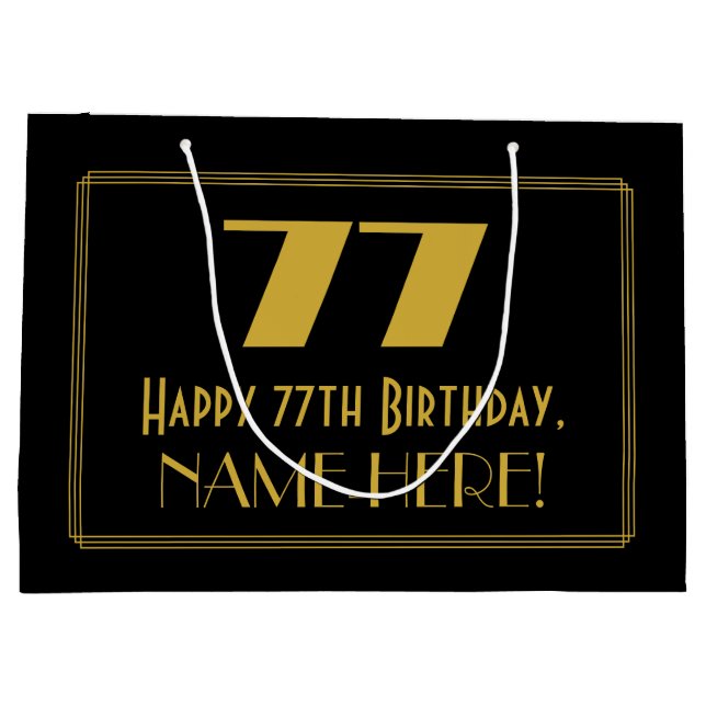 Grand Sac Cadeau 77e anniversaire — Art Déco Inspiré Look "77" & No (Dos)
