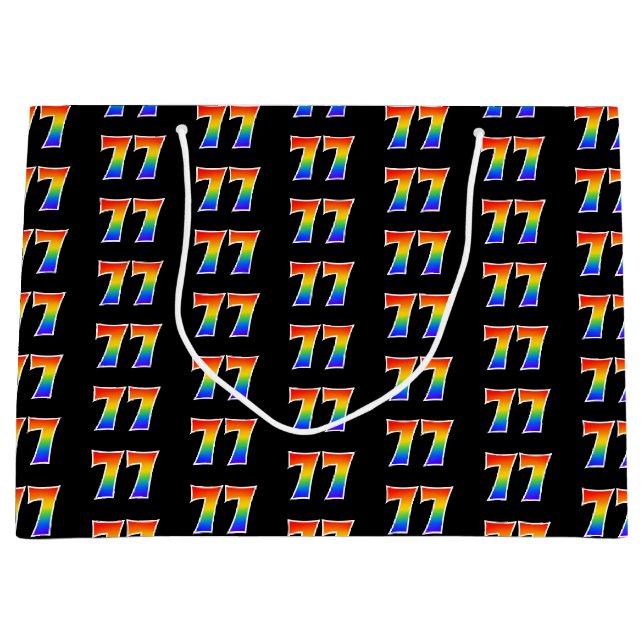 Grand Sac Cadeau 77e anniversaire : Fun Rainbow Event Numéro 77 Mot (Devant)