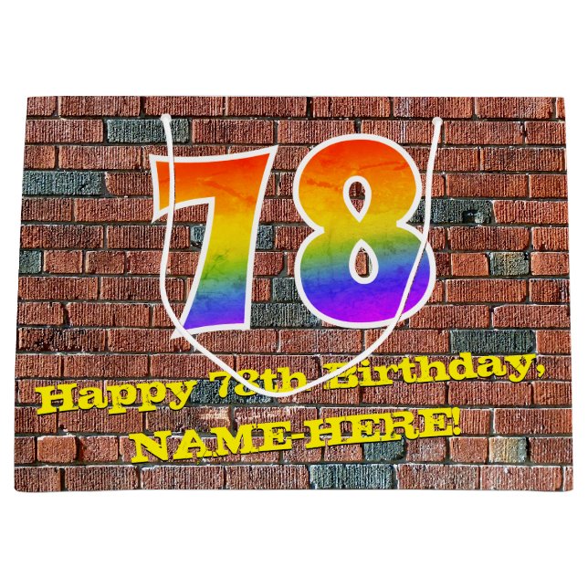 Grand Sac Cadeau 78e anniversaire : Amusant, arc-en-ciel inspiré pa (Devant)