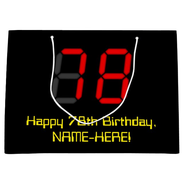 Grand Sac Cadeau 78e anniversaire : Rouge Digital Clock Style "78"  (Devant)