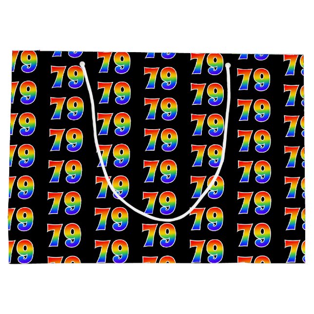 Grand Sac Cadeau 79e anniversaire : Fun Rainbow Event Numéro 79 Mot (Dos)