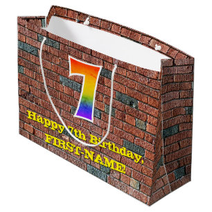 Grand Sac Cadeau 7e anniversaire : Amusant, Arc-en-ciel inspiré par