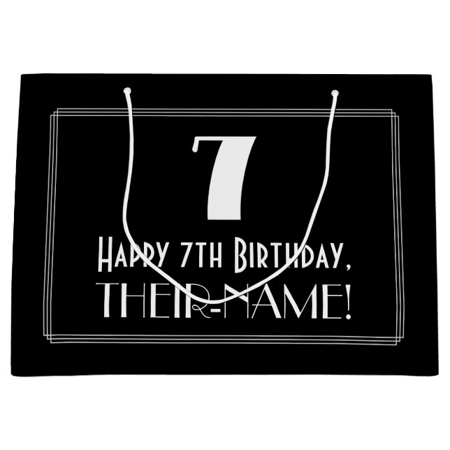 Grand Sac Cadeau 7e anniversaire : Art Déco Style "7", Nom (Devant)