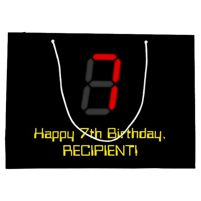 Grand Sac Cadeau 7e anniversaire : Rouge Digital Horloge Style "7"  (Dos)