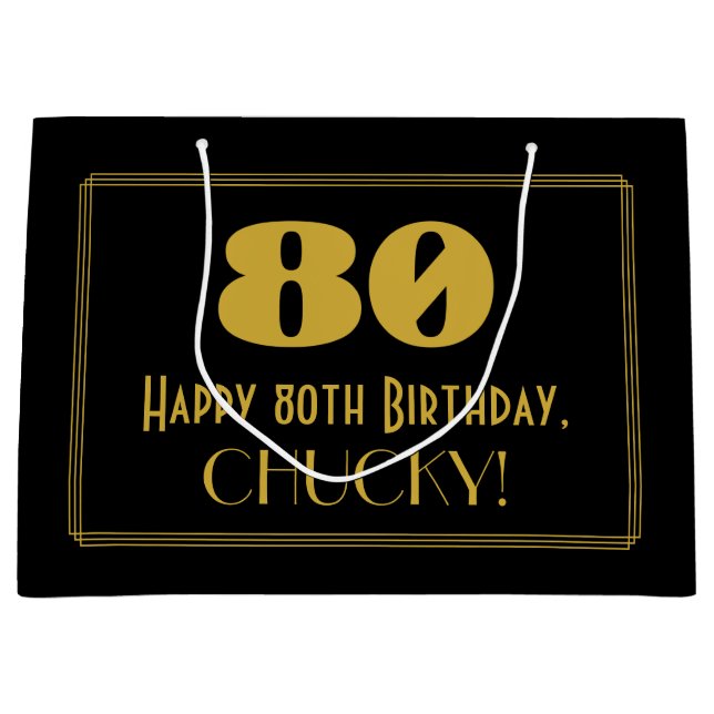 Grand Sac Cadeau 80e anniversaire — Art Déco Inspiré Look "80" & No