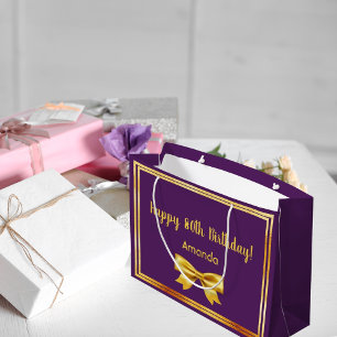 Grand Sac Cadeau 80e anniversaire fête violet or nom arc élégant