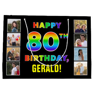 Grand Sac Cadeau 80e anniversaire : Rainbow Text, Custom Photos & N