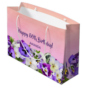 Grand Sac Cadeau 80e anniversaire rose violet forals monogramme