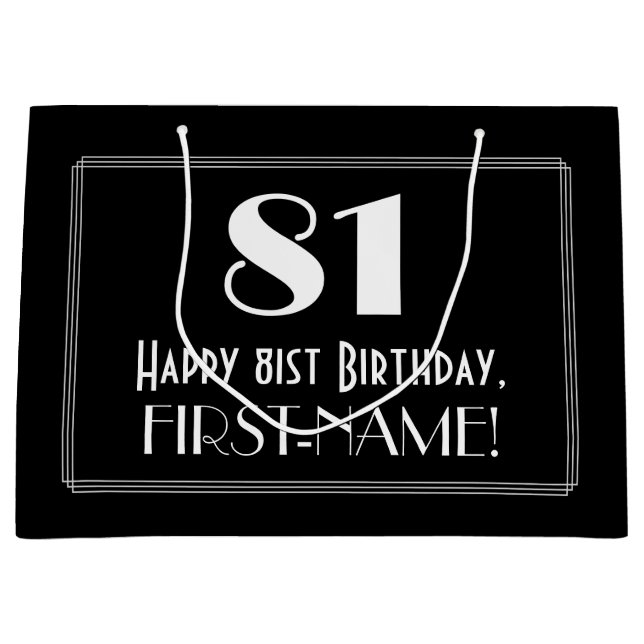 Grand Sac Cadeau 81e anniversaire : Art Déco Style inspiré "81", No (Devant)