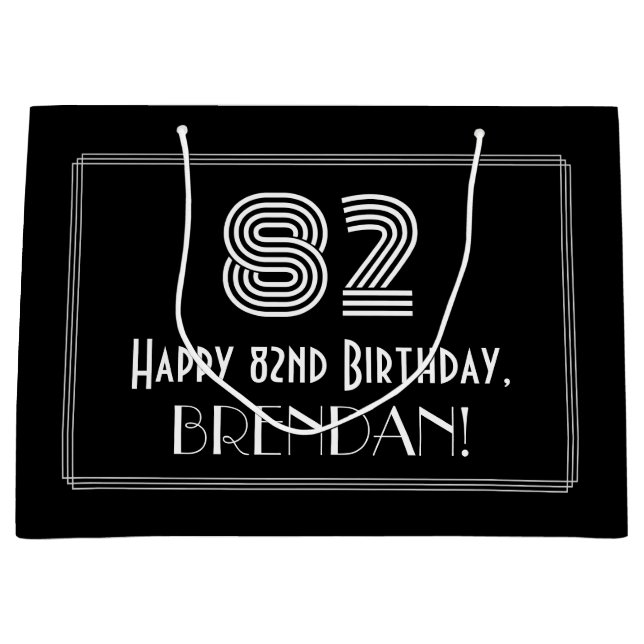 Grand Sac Cadeau 82e anniversaire — Art Déco Inspiré Look "82" & No (Devant)