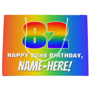 Grand Sac Cadeau 82e anniversaire : coloré, amusant Motif arc-en-ci