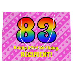 Grand Sac Cadeau 83e anniversaire : Pink Stripes & Hearts, Arc en c