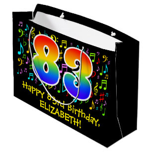Grand Sac Cadeau 83e anniversaire - Symboles de musique colorée, Ar