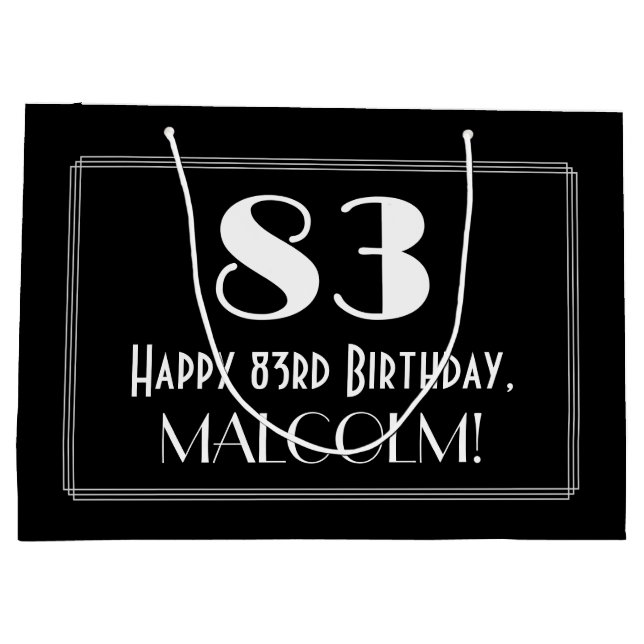 Grand Sac Cadeau 83ème anniversaire : Art Déco Style inspiré "83",  (Dos)