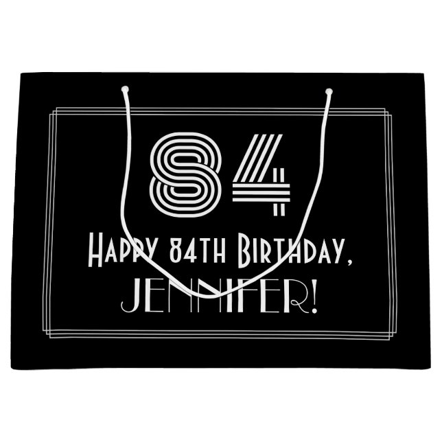 Grand Sac Cadeau 84e anniversaire — Art Déco Inspiré Look "84" & No (Devant)
