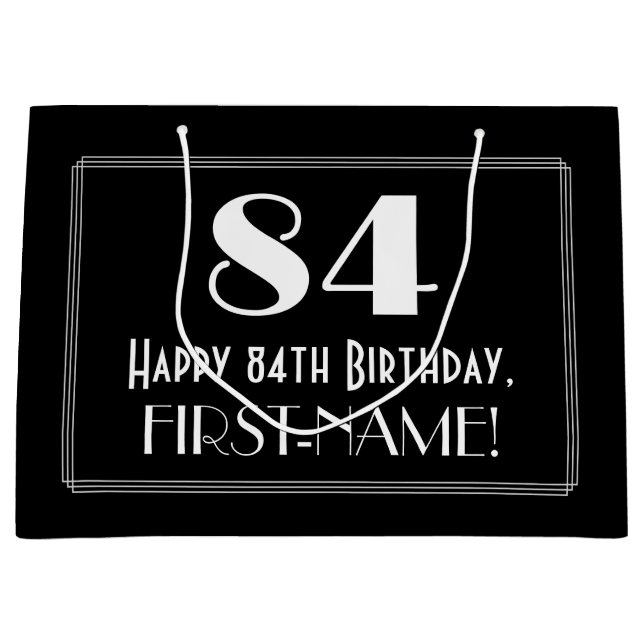 Grand Sac Cadeau 84ème anniversaire : Art Déco Style inspiré "84",  (Devant)
