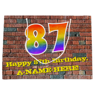Grand Sac Cadeau 87e anniversaire : Amusant, arc-en-ciel inspiré pa
