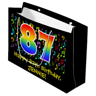 Grand Sac Cadeau 87e anniversaire - Symboles de musique colorée, Ar