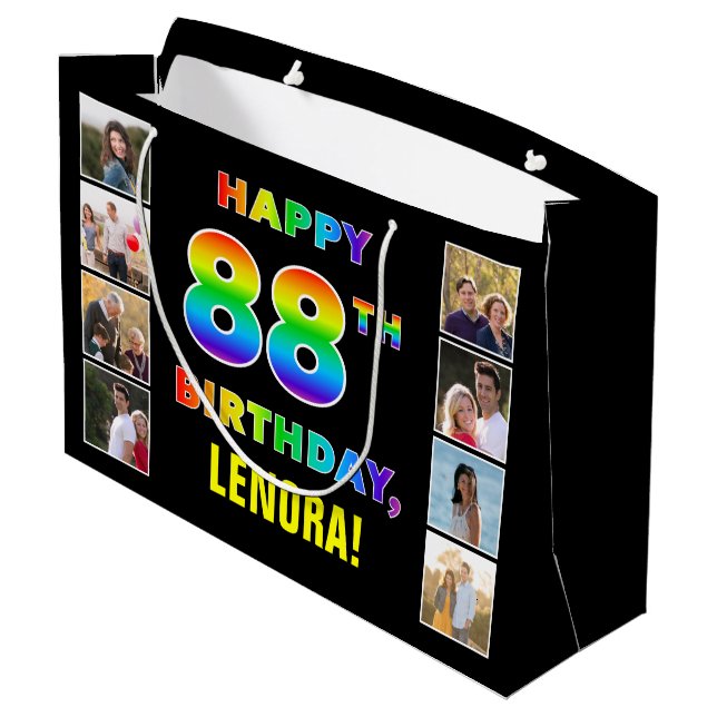Grand Sac Cadeau 88e anniversaire : Rainbow Text, Custom Photos & N (Dos Angle)