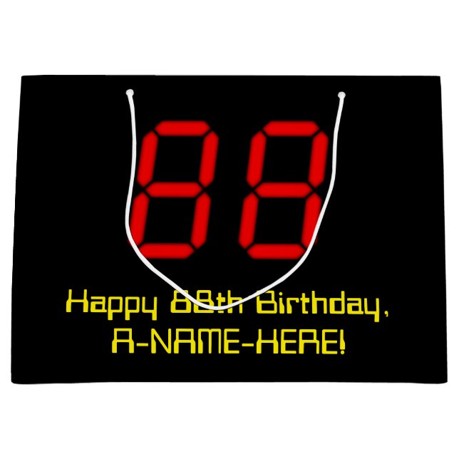 Grand Sac Cadeau 88ème anniversaire : Rouge Digital Clock Style "88 (Devant)