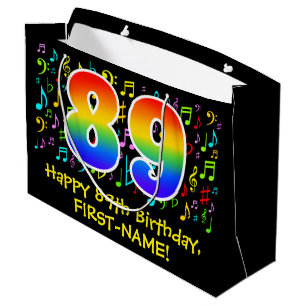 Grand Sac Cadeau 89e anniversaire - Symboles de musique colorée, Ar