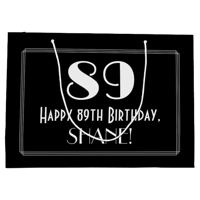 Grand Sac Cadeau 89ème anniversaire : Art Déco Style inspiré "89",  (Dos)