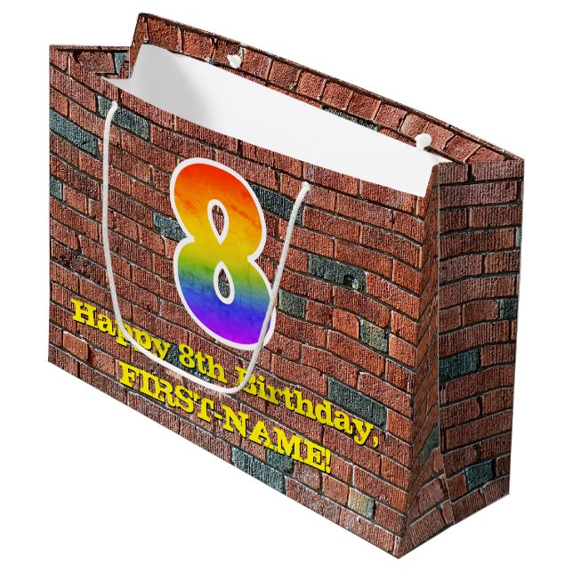 Grand Sac Cadeau 8e anniversaire : Amusant, Arc-en-ciel inspiré par (Devant Angle)