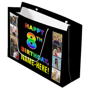 Grand Sac Cadeau 8e Anniversaire : Texte Arc-en-Ciel, Photos Person