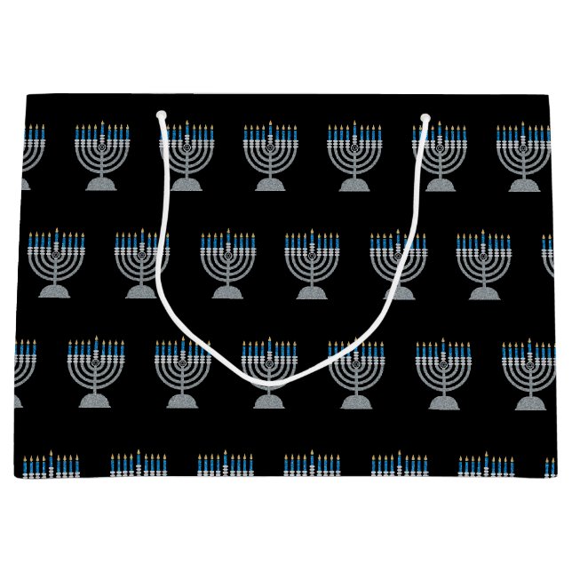 Grand Sac Cadeau 8e nuit de Parties scintillant Hanoukka (Devant)