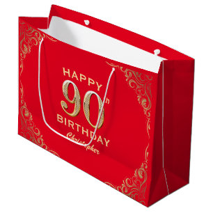 Grand Sac Cadeau 90e anniversaire Parties scintillant rouge et or