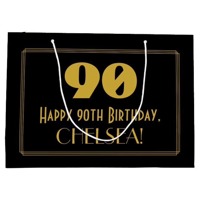 Grand Sac Cadeau 90e anniversaire — Représentation Art déco "90" et (Dos)