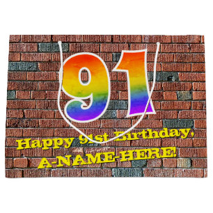 Grand Sac Cadeau 91e anniversaire : Amusant, Arc-en-ciel inspiré pa