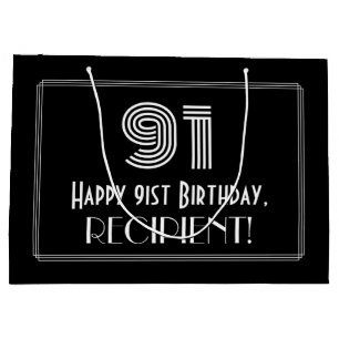 Grand Sac Cadeau 91e anniversaire — Art Déco Inspiré Look "91" & No