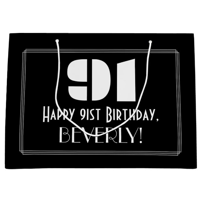 Grand Sac Cadeau 91e anniversaire ~ Art Déco Inspiré Look "91" + No (Devant)