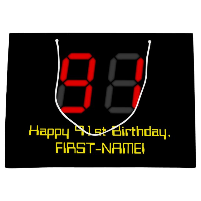 Grand Sac Cadeau 91e anniversaire : Rouge Digital Clock Style "91"  (Devant)