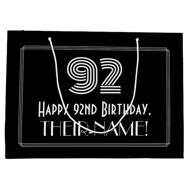 Grand Sac Cadeau 92e anniversaire — Art Déco Inspiré Look "92" & No (Dos)